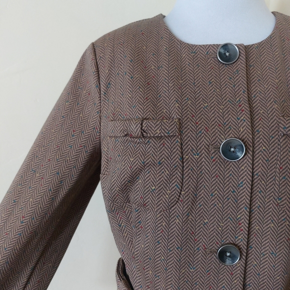 CAbi Brown Herringbone Pattern Penny Blazer Cotton Blend Jacket Womens Small - Picture 5 of 14